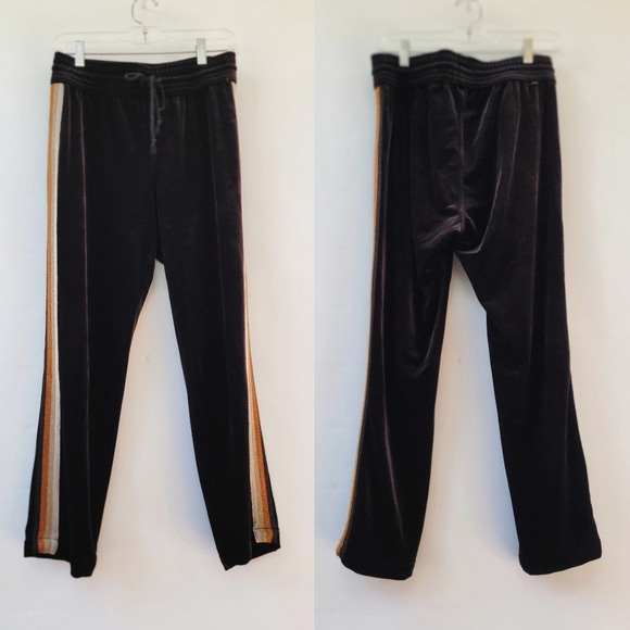Mother The Lounger Ankle Metallic Racer Size Medium Black Velvet Side Stripes - Picture 1 of 15